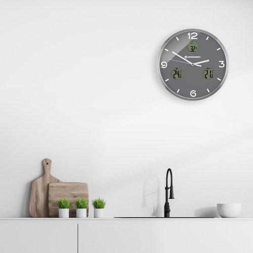 Часы настенные Bresser MyTime io NX Thermo/Hygro, 30 см, серые фото 4