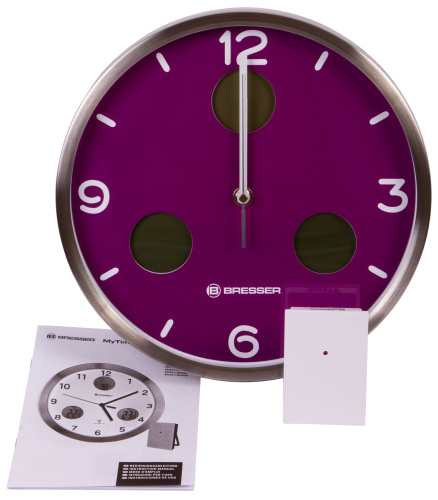 Часы настенные Bresser MyTime io NX Thermo/Hygro, 30 см, фиолетовые фото 5