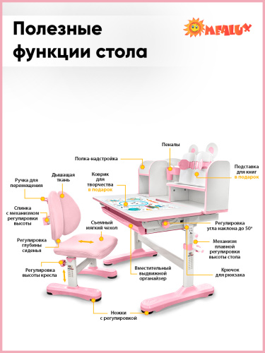 Комплект мебели (столик + стульчик)  Mealux EVO Panda XL pink  (арт. BD-29 PN) фото 4