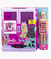 Шкаф Barbie с гардеробом и куклой Барби HJL66