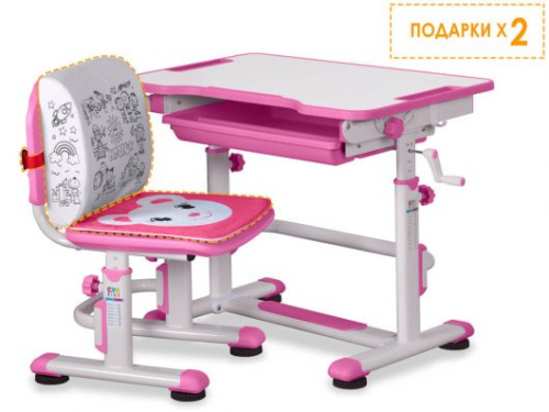 Комплект парта и стульчик Mealux BD-08 Teddy (Цвет столешницы:Белый, Цвет ножек стола:Розовый) фото 4