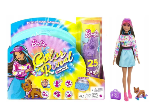 Кукла Barbie Mattel Набор Color Reveal Neon Tie-Dye Барби с 25 сюрпризами Неоновая кукла HCD25 фото 8