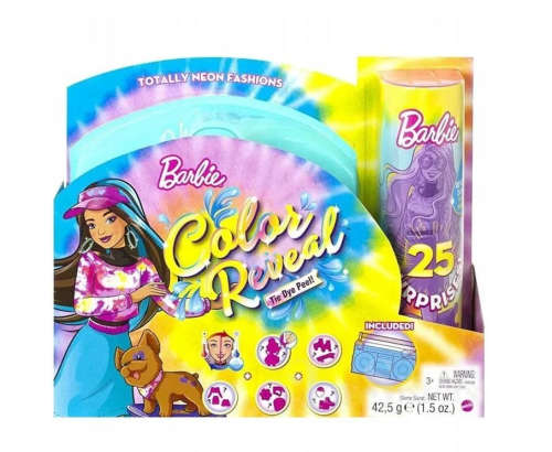 Кукла Barbie Mattel Набор Color Reveal Neon Tie-Dye Барби с 25 сюрпризами Неоновая кукла HCD25 фото 4