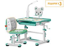 Комплект парта и стульчик Mealux BD-04 New XL Teddy (с лампой) WZ Green