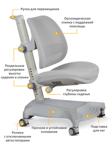 Комплект парта Ergokids TH-320 Grey + кресло Mealux Vesta G  (арт.TH-320 W/G + Y-117 G) фото 3