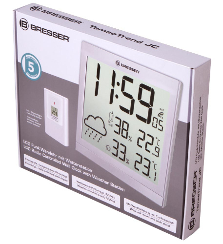 Метеостанция (настенные часы) Bresser TemeoTrend JC LCD с радиоуправлением, серебристая фото 10