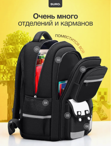 Рюкзак школьный городской (майнкрафт) с аксессуарами (анатомическая спинка) фото 3