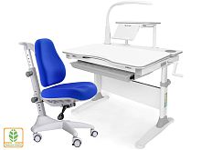 Комплект парта и кресло Mealux EVO-30 + Y-528 (с лампой) (дерево) (Цвет столешницы:Белый, Цвет ножек стола:Белый, Цвет обивки:Синий, Цвет кромки:Серый)