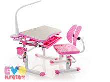 Комплект парта и стульчик Mealux EVO-05 с лампой (Цвет столешницы:Клен, Цвет ножек стола:Розовый)