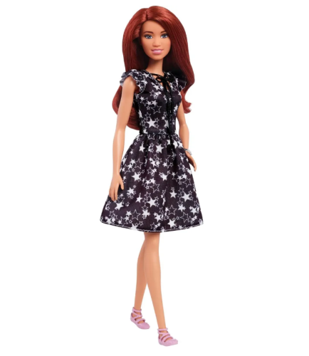 Кукла Барби серия Игра с модой FJF39 (FGF39) Барби брюнетка в черном платье со звездочками