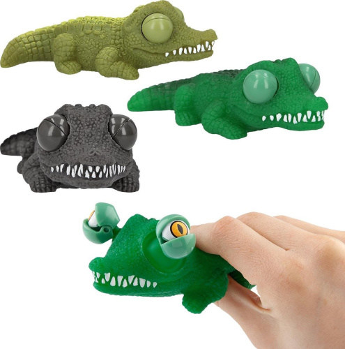 7749 Антистресс Пучеглаз Давилка с Глазами Зеленый крокодил Dino World (в ассортименте)  фото 4
