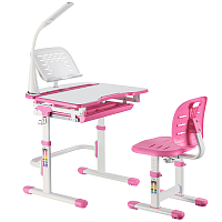 Растущий детский комплект: парта-трансформер с подставкой для книг, лампой и стул SET HOLTO-12 (розовый)