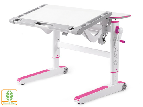 Детский стол Mealux ErgoWood L (Цвет столешницы:Белый, Цвет ножек стола:Розовый)