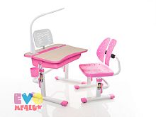 Комплект парта и стульчик Mealux EVO-03 с лампой (Цвет столешницы:Клен, Цвет ножек стола:Розовый)