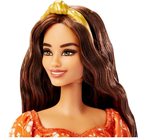 Кукла Barbie Игра с модой HBV16 брюнетка в оранжевом платье с цветочками фото 8