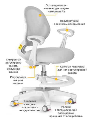 Детское кресло ErgoKids Mio Air G (арт. Y-400 G (arm)) - обивка серая однотонная  (одна коробка) фото 2