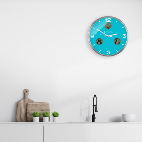Часы настенные Bresser MyTime io NX Thermo/Hygro, 30 см, голубые фото 4