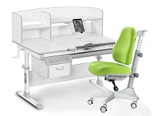 Комплект парта и кресло Mealux EVO-50 (Y-528) (Цвет столешницы:Белый, Цвет обивки:Зеленый, Цвет кромки:Серый)