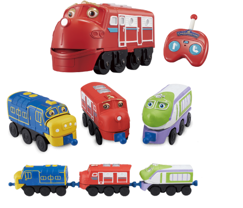 ( набор паровозиков ) Игровой набор из 4х Паровозов Chuggington Чаггингтон Уилсон, Брюстер, Коко + Уилсон на управлении