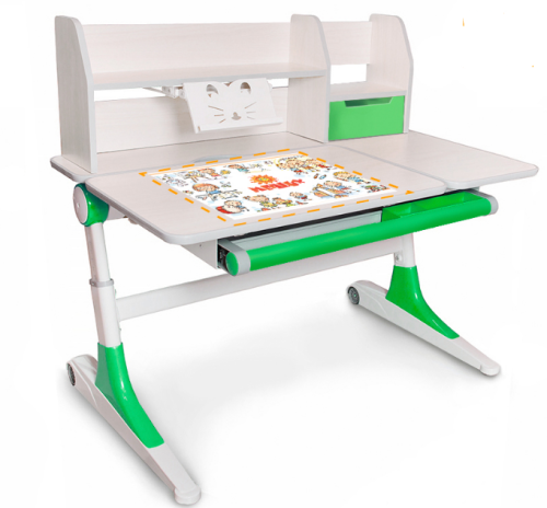 Детский стол Mealux Ontario (Цвет столешницы:Белый Дуб, Цвет ножек стола:Зеленый)