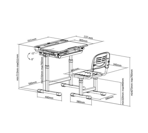 Cubby детская парта для дома со стульчиком Vanda Grey (Ширина: 700мм / Глубина: 550мм) фото 6