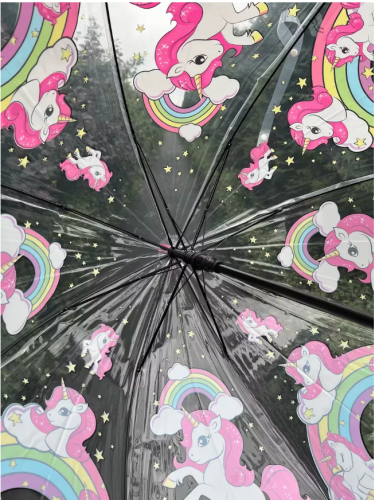 Зонт детский с единорогом прозрачный полуавтомат фото 4