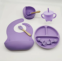 (Фиолетовый) Детский силиконовый набор посуды для кормления малыша 9 предметов
