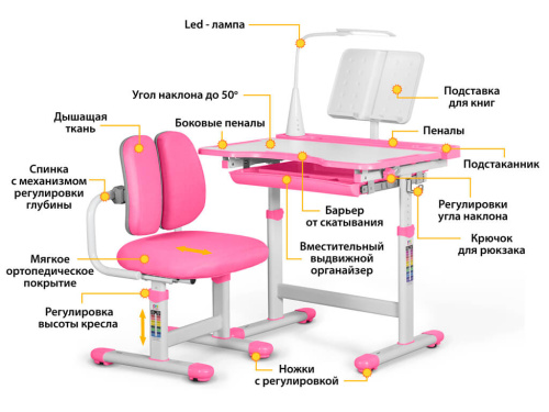 Комплект мебели (столик + стульчик)  Mealux EVO BD-23 Pink розовый фото 2