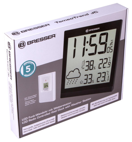 Метеостанция (настенные часы) Bresser TemeoTrend JC LCD с радиоуправлением, черная фото 10
