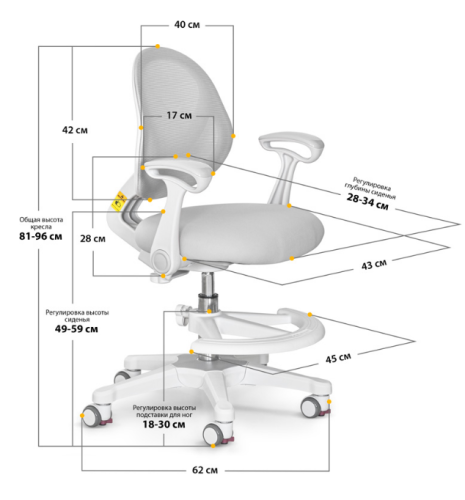 Детское кресло ErgoKids Mio Air G (арт. Y-400 G (arm)) - обивка серая однотонная  (одна коробка) фото 3