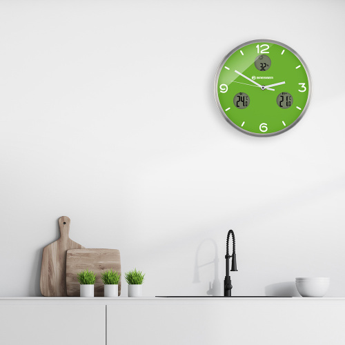 Часы настенные Bresser MyTime io NX Thermo/Hygro, 30 см, зеленые фото 4