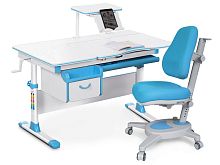 Комплект парта и кресло Mealux EVO-40 (Y-110) (Цвет столешницы:Белый, Цвет ножек стола:Белый, Цвет кромки:Голубой)