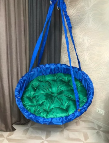 Подвесное кресло-качели с подушкой 100 см цвет синий с зеленым