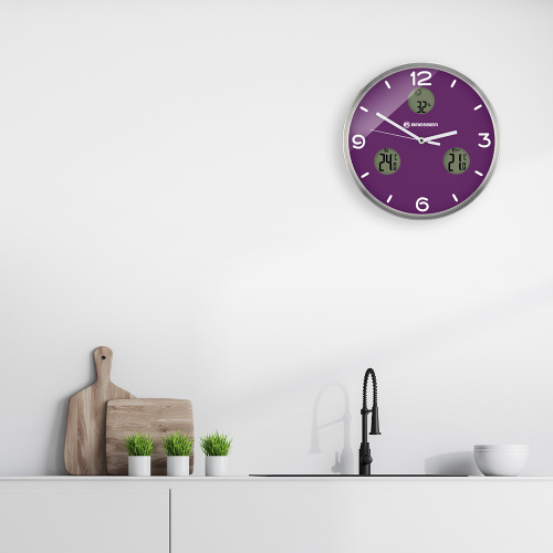 Часы настенные Bresser MyTime io NX Thermo/Hygro, 30 см, фиолетовые фото 4