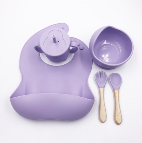 (Фиолетовый) Детский силиконовый набор посуды для кормления малыша 9 предметов фото 2